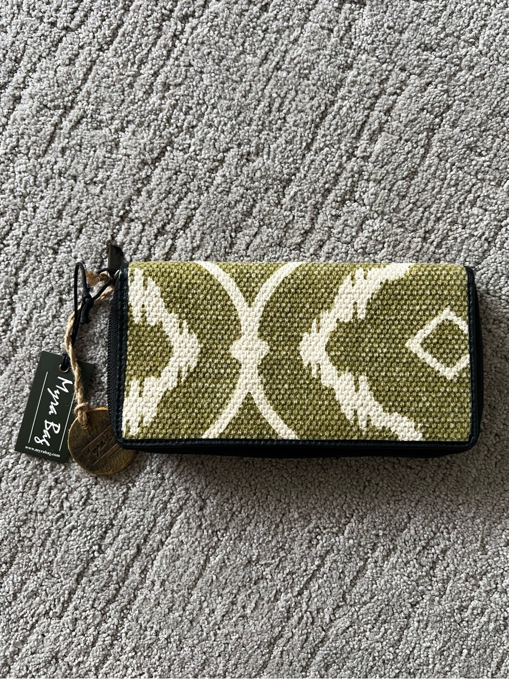 Myra Bag Olive & Cream Woven Zip Wallet